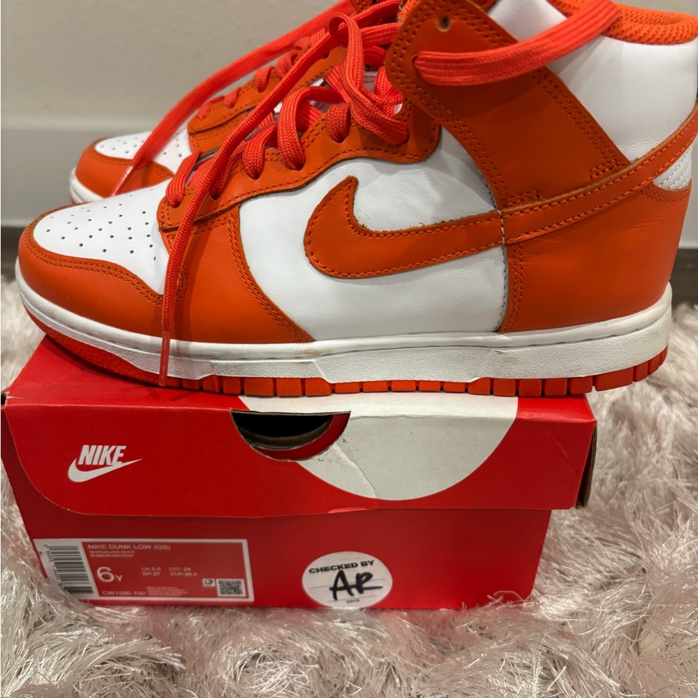 Nike Grade School Orange and White High-Top Dunks